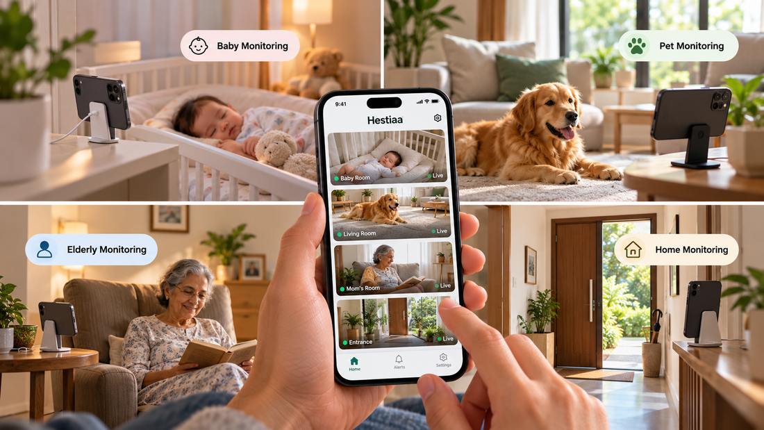 Hestiaa phone-based monitoring for family, pets, babies and home